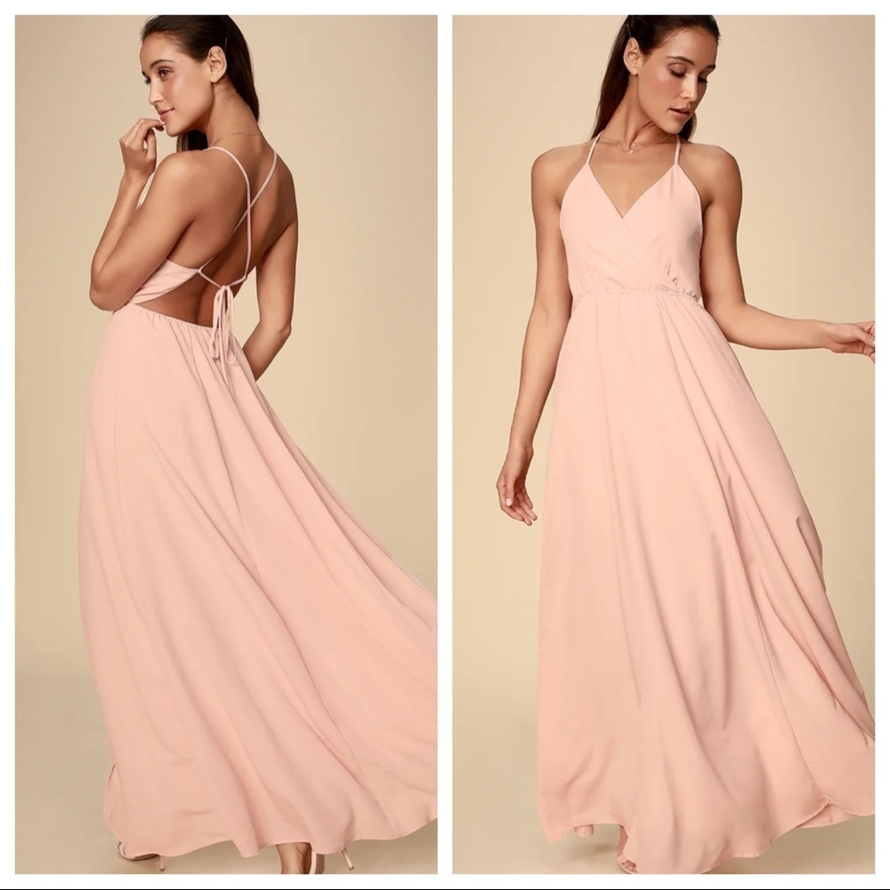 NEW Lulus XL Everything’s All Bright Blush Pink Maxi Dress ~ Bridesmaid Formal